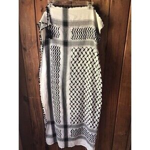 Square Scarf Large Black White Geometric Tassels Woven